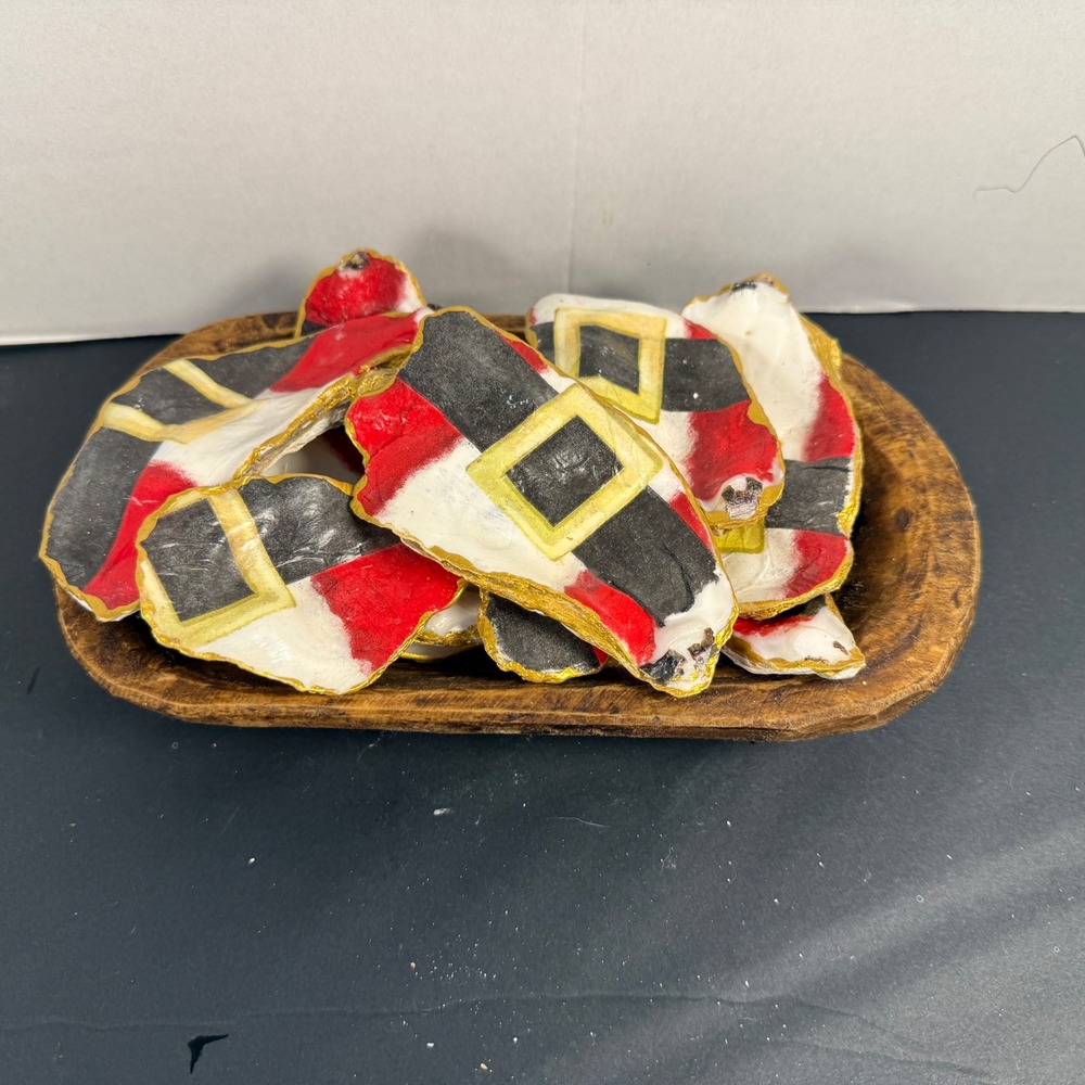 Set of 10 Decoupage Oyster‎ Shells Santa Clause Buckle Coastal Christmas Decor